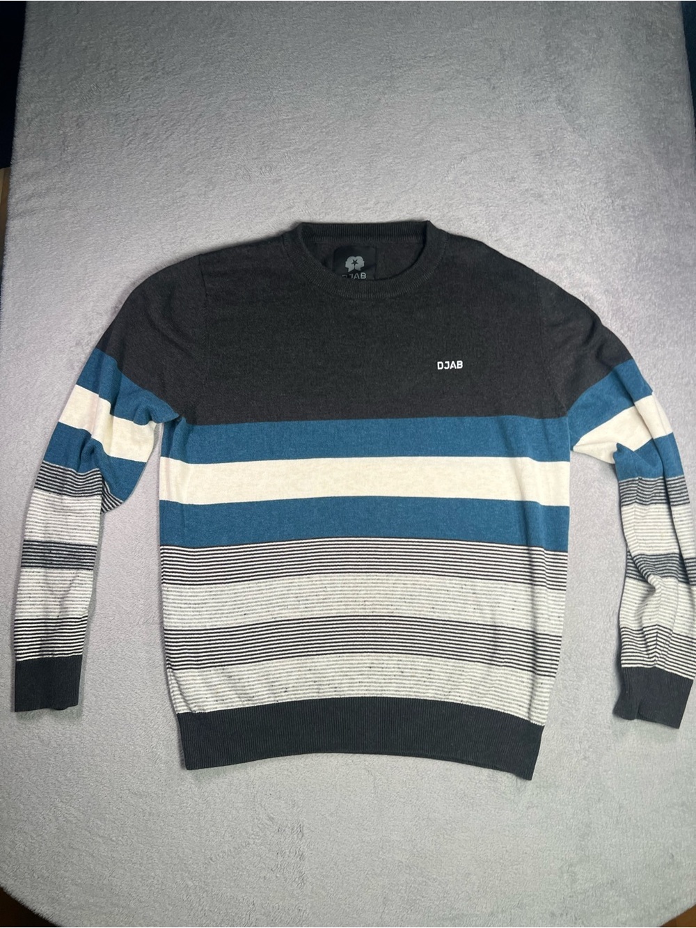 Men’s Striped Crewneck Sweater - Blue, White & Black